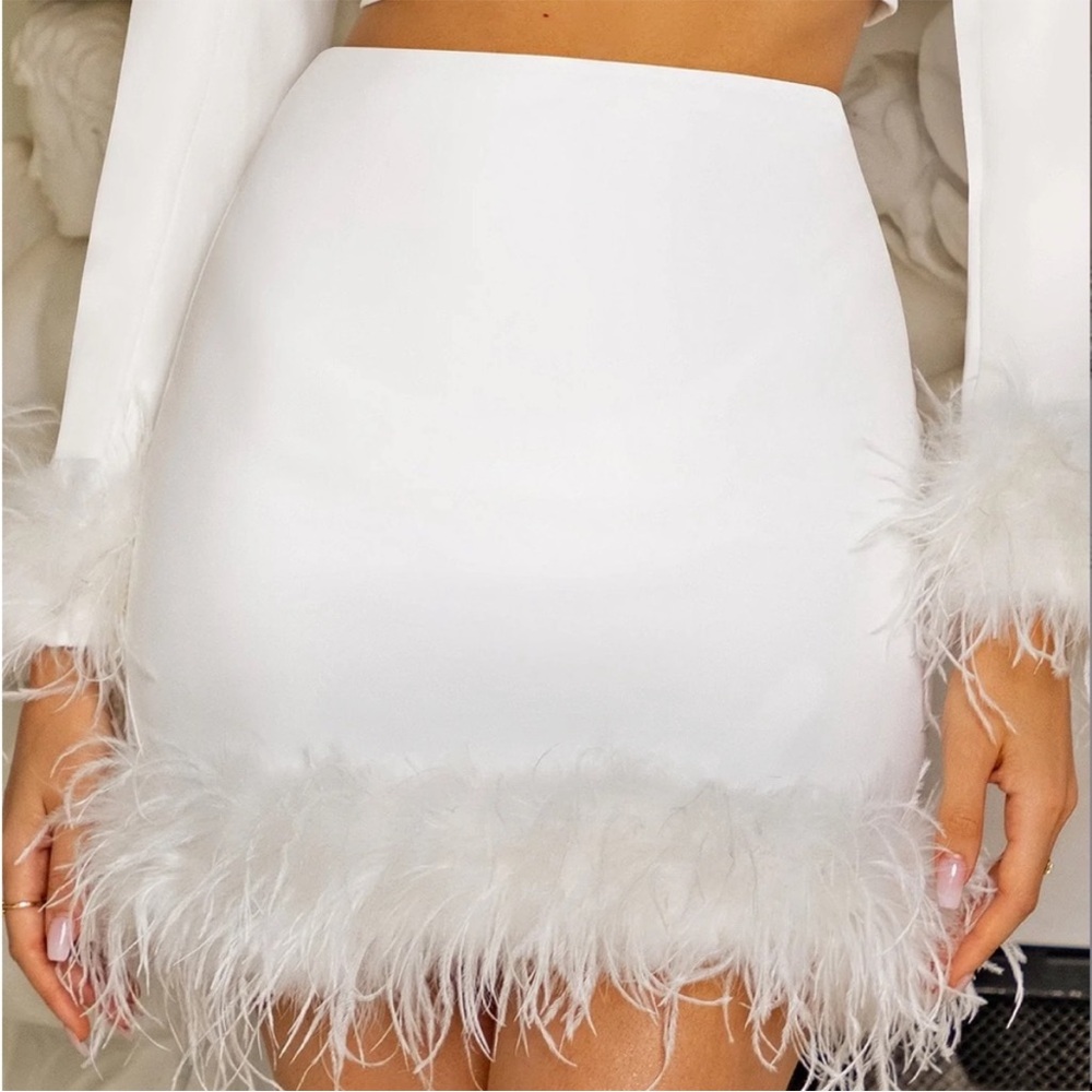 Club L London White Feather Embellished Mini Skirt